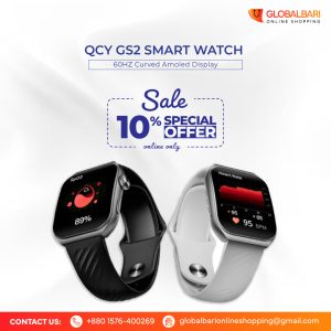 QCY GS2 Smart Watch Best budget smartwatch in Bangladesh Smartwatch with Bluetooth calling BD AMOLED smartwatch under 3000 Fitness tracker watch BD QCY smartwatch Bangladesh Buy QCY GS2 online Smart watch price in BD