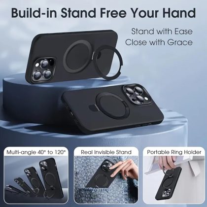 Luxury Magnetic Holder Armor Shockproof Wireless Charging Phone Case for iPhone 17 16 15 14 13 12 11 Pro Max Plus 16E Back Cover